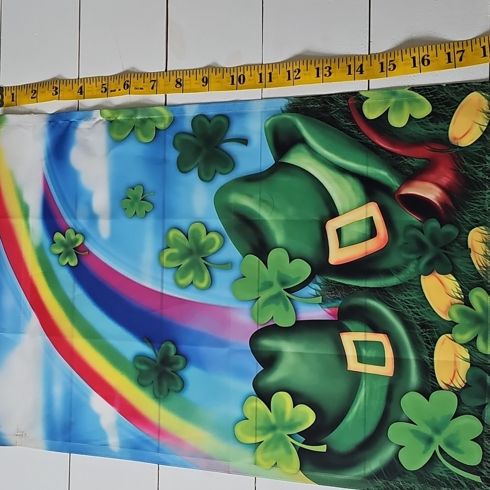 St. Patricks Day Garden Flag with Shamrocks And Rainbow - Picture 3 of 5
